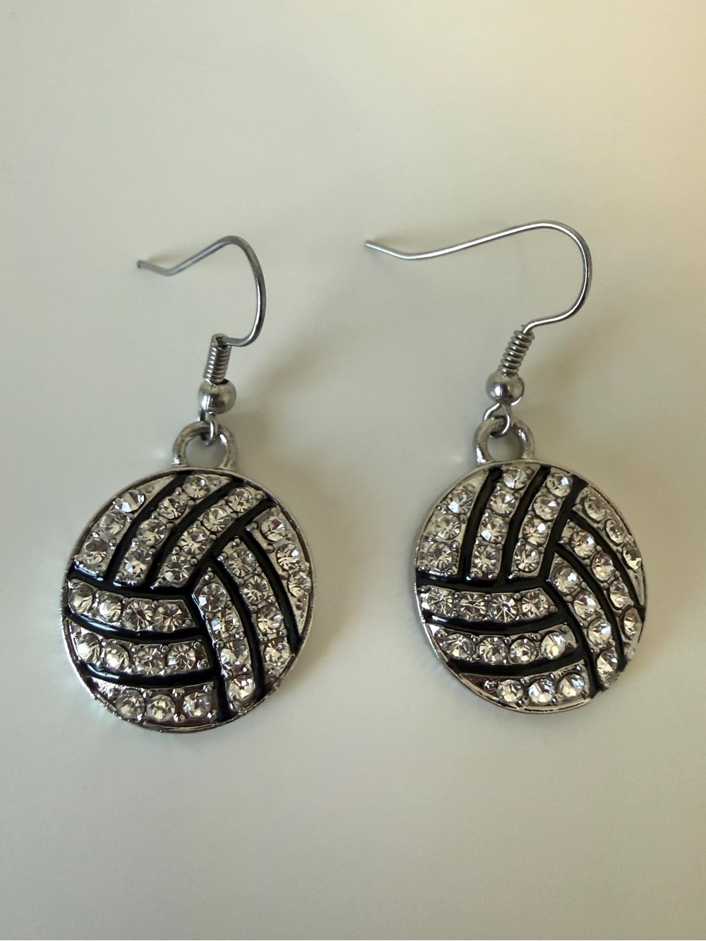 Silver Crystal Volleyball Dangle Earrings